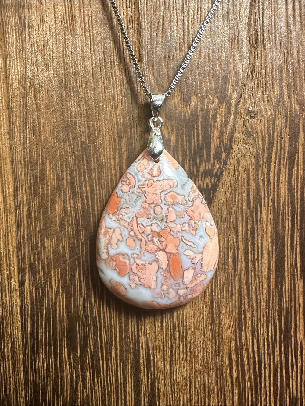 RESERVED Petal Agate Teardrop Pendant Necklace on Chain